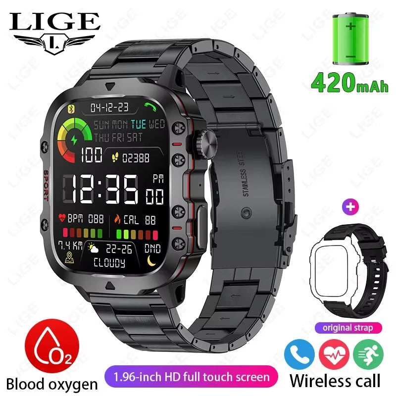 New Smart Watch 1.96 Inch Screen 420 Mah Bluetooth Call Voice Assistant Watch Sports Fitness Waterproof Smartwatch for Men