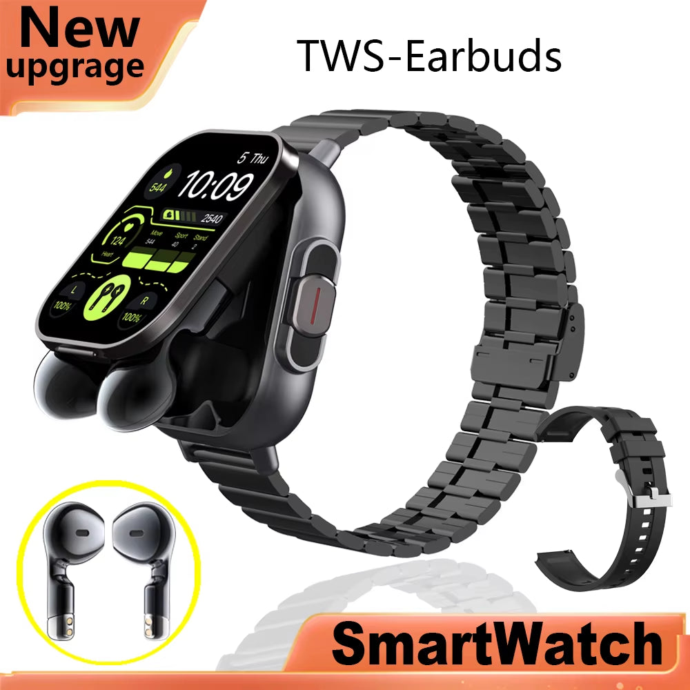 New Smart Watch Men 2 in 1 with Earbuds Heart Rate GPS Track TWS Bluetooth Earphone Monitor Play Music Sport Fitness Smartwatch