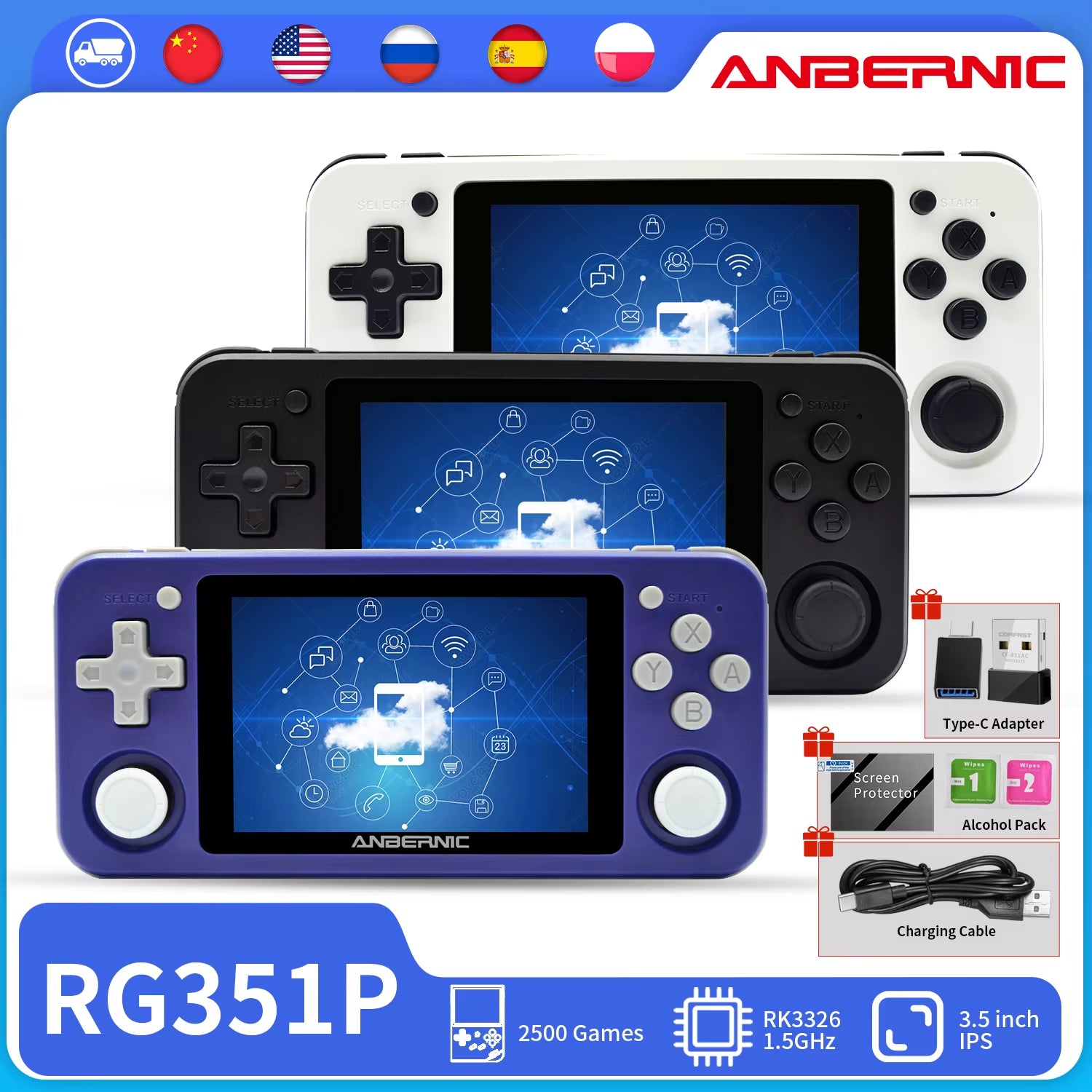 RG351M RG351P Retro Video Game Console Aluminum Alloy Shell 2500 Game Portable Console RG351 Handheld Game Player