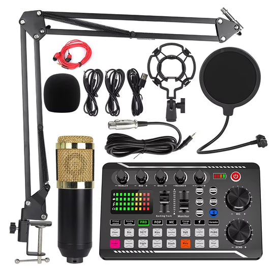 DJ Equipment Microphone Sound Card Console Studio Sound Card Kit Cable Phone Mixing Computer Live Voice Mixer F998 Sound Card